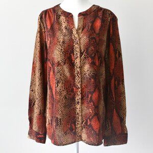 Notations Burnt Orange Snakeskin Print Long-Sleeve Button-Up Blouse Medium